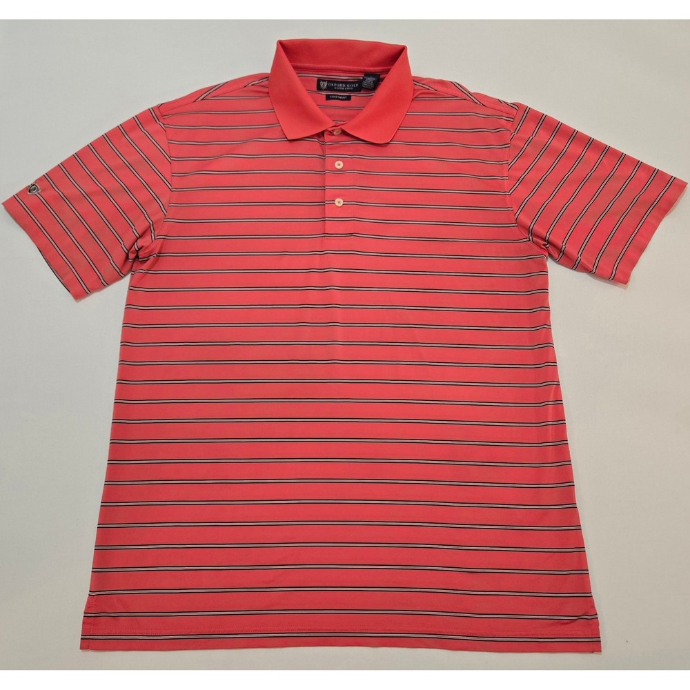 Oxford Golf‎ Super Dry Mens Sz Large Coral Stripe Polo Shirt Short Sleeve Casual
